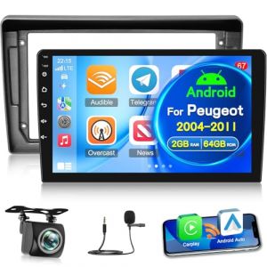 NHOPEEW Autoradio Android 2G+64G pour Peugeot 407 2004-2011 - sans Fil Carplay & Android Auto - St&eacute;r&eacute;o Android 9 Pouces avec WiFi EQ GPS Mirror Link FM RDS + AHD Cam&eacute;ra de recul&Mic (Tianju-EU, neuf)