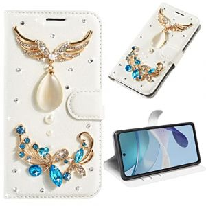 Glitter 3D Cristal Sparkle Case pour Samsung Galaxy S24 Coque Briller Diamant Strass Housse Pochette en Cuir Back Etui Folio Couverture Protecteur Coquille pour Samsung Galaxy S24,Ailes d'anges (Bolong, neuf)