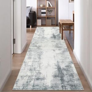 Famibay Tapis Couloir Long 80x300 Lavable en Machine Tapis De Passage Anti Derapant Doux Poil Ras Gris Moderne Abstrait Tapis Cuisine Salle A Manger Chambre (Pretty Decor, neuf)