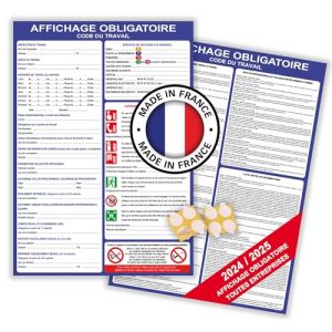 Panneaux affichage obligatoire entreprise code du travail 2024 2025 - Affichage réglementaire entreprise - Affichage obligatoire format A3 (x2) pour écriture permanente + pastilles adhésives (Bon'impression, neuf)