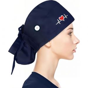 Calot Chirurgien Femme Cheveux Longs, Calot Chirurgical avec Bouton pour Masque, Accessoire pour infirmières, dentistes, pharmaceutiques, vétérinaires, Bonnet Chirurgical Imprimé Réglable (QUQU JIANING, neuf)