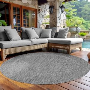 Carpettex Tapis d'ext&eacute;rieur r&eacute;sistant aux intemp&eacute;ries, rond, aspect sisal, gris, 160 cm, id&eacute;al pour balcon, jardin, terrasse et comme tapis de cuisine, lavable, tiss&eacute; plat, imperm&eacute;able, facile (Carpettex, neuf)