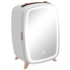 HOMCOM R&eacute;frig&eacute;rateur Cosm&eacute;tique 6L Petite Glaci&egrave;re 9V avec Porte Miroir et Lumi&egrave;res LED R&eacute;glable en 3 Niveaux Mini R&eacute;frig&eacute;rateur pour Beaut&eacute; Maquillage Boissons 24,3x19,4x35,6 cm Blanc (OutSunny Iberica, neuf)