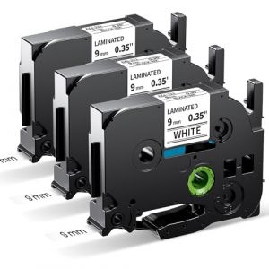 MarkField 3x TZ 9mm Ruban Compatible avec Brother P-Touch TZe-221 TZe221 étiquette, pour PT-H105 H108 H101C H100LB/R PT-1000 1005 1010 D400 D200 E100 étiqueteuse, noir sur blanc, 9mm x 8m (MarkField, neuf)