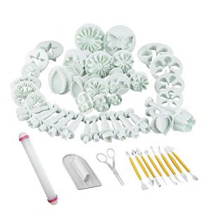 Emporte-Pièces, ilauke 47 Kit de Moule de Décoration Bricolage, Moules à Forme Spécifique Motif Fleur, Cœur, Papillon, Étoile, Moules à Ptisserie pour Décoration Pâte à Sucre, Gâteau, Biscuit, Blanc (MiGE shop, neuf)