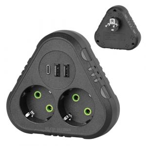 Anluomafuy Multiprise Electrique (10A/2500W), Multiprise 2 Prises avec 2 Ports USB, 1Type-C, Bloc Multiprise Parafoudre et Surtension, Extension de Prise d'alimentation Sécurisée (Noir) (Starlighthorizon Innovations Kft., neuf)