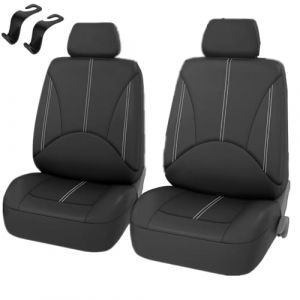 AzulLanse Lot de 2 housses de si&egrave;ge de voiture en cuir synth&eacute;tique - Pour si&egrave;ge avant uniquement - Perfor&eacute;e - Respirante - Pour la plupart des voitures, SUV, camions, camionnettes (noir) (BlueFZ, neuf)