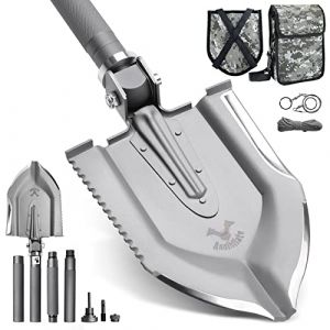 Zune Lotoo Pelle Pliante, Pelle Multifonctionnelle de Camping en Acier au Carbone, Pelle Pliante Portable 18 en 1 avec 3 Angles Réglables pour Camping, Randonnée, Jardin, Extérieur, Annihilate F1 (ZuneLotoo FR, neuf)