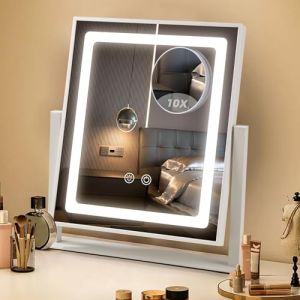 Miroir Coiffeuse avec lumière LED Miroir Hollywood avec 3 Modes D'éclairage Couleur Miroir Coiffeuse Lumineux avec Miroir Détachable Grossissement 10x Miroir détaillé 25x33 cm (STANILA FOYA SHOP S.R.L., neuf)