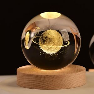 YuchiFa Sphère Happyhaves, Sphère lumineuse Happyhaves, Sphères stellaires apaisantes Happyhaves La galaxie, Saturne et la Lune, Veilleuse boule de cristal du système solaire 3D (6cm/2.4in,#1) (YuchiStore, neuf)