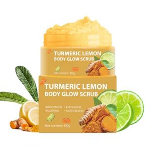 Gommage corporel au curcuma au citron, exfoliant hydratant et lisse hydraté, nettoyage en profondeur pour le corps, le visage, les mains et les pieds, exfoliant naturel pour homme et femme (100 g) (MeiLaiYuan, neuf)