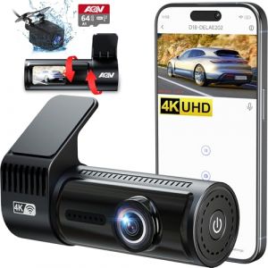 AQV 4K+1080P Dashcam Voiture Avant Arri&egrave;re,WiFi Cam&eacute;ra Embarqu&eacute;e Voiture avec Carte SD 64G,Camera Voiture Grand Angle 170&deg;,Vision Nocturne,WDR,Mode Stationnement 24H,G-Capteur,Enregistrement en Boucle (AQV Direct, neuf)