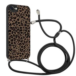 Kueqeay Coque avec Cordon pour iPhone 7/8/iPhone SE 2022 /SE 2020 4,7" avec Motif L&eacute;opard Noir Case, Aesthetic Silicone &eacute;tui Collier Corde Souple TPU Antichoc Housse de Protection pour Femmes, 10 (chusuishao, neuf)