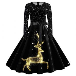 Robe de Noël pour Femmes Robe De Noel Femme Imprimé Arbre de Noël Robe de Noël Grande Taille Robe Vintage Femme Années 50s 60s Robes de Soirée Cocktail Mariage Fête Déguisement Père Noël Adulte (BAULMD（90% Big Promotion Without Discount Code ）, neuf)