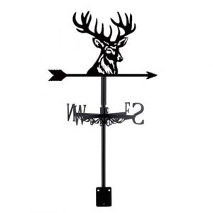 SUPERDANT Girouette de Jardin Exterieur T&ecirc;te de Cerf pour Toit Girouette Cerf en M&eacute;tal Girouettes Animaux pour Hangars Indicateur de Direction du Vent Noir Deco Exterieur (SUPERDANT EU, neuf)