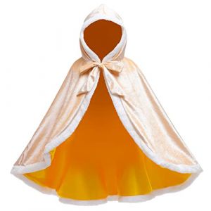 Monissy Reine des Neiges Cape &agrave; Capuche en Velours Peluche Blanche Dentelle Princesse Fille Cape Mignonne Enfant V&ecirc;tement Hivers Halloween No&euml;l Carnaval D&eacute;guisement Soir&eacute;e, Jaune, 130 (Monissy, neuf)