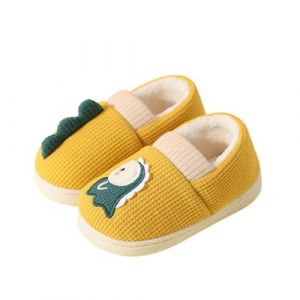 Vuncio Chausson Chaud Fille Hiver Ferm&eacute;e Dinosaure Mignon Confort Pantoufles Chaudes Enfant Gar&ccedil;on Polaire Animaux Fashion D&eacute;contract&eacute; Maison Chambre Antid&eacute;rapant Chaussure (27, Jaune) (Vuncio, neuf)