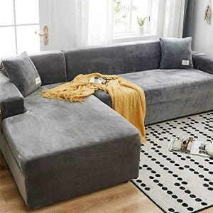 LINGKY Housse Canapé d'angle en Velours, Protection pour Canapé d'angle, Couvre Canapé d'angle avec Accoudoirs, Housse de Canapé Peninsula en Forme de L (Gris Clair,1 Place (90-140 cm) (LINGKY, neuf)