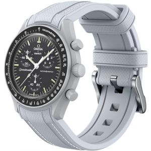 REBANDACE Bracelet pour montre Omega x Swatch MoonSwatch 20mm,Bracelet de Remplacement en Silicone Souple Omega Swatch Speedmaster,Courb&eacute; Moonswatch Bracelet Hommes et Femmes (Lignes gris - blanc) (SANBUTC, neuf)