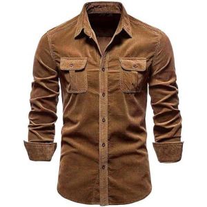 Chemise à Manches Longues en Velours côtelé pour Hommes Chemise à Manches Longues en Velours côtelé Veste de Poche à Rabat pour Hommes (Marron,XXL) (ZihangDirect, neuf)
