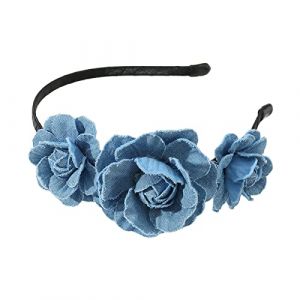 Bandeau bleu en forme de rose pour femme et fille - Bandeau en denim d&eacute;lav&eacute; pour spa - Bandeau multifonction pour prendre des photos - Bandeau pour laver le visage - Bandeau mignon (DRAJJNPC, neuf)