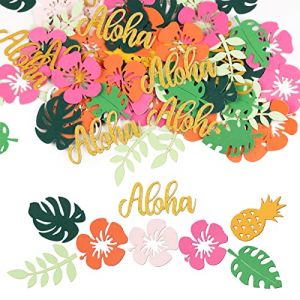 100PCS Confettis Hawaïenne Décoration Fête Aloha Tropicale Luau Confettis Aloha Fleur Feuille pour Anniversaire Mariage Déco de table Fête (Wei Er TongMaoYi, neuf)