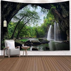 Wycian Tapisserie Murale Arbres, Tenture Murale XXL Cascade Tenture Murale Naturel Tapisserie Forest Tapisserie Tissu Lac de Montagne Microfibres 350X256Cm (WYCIAN, neuf)