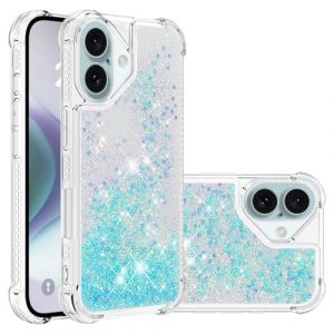 COTDINFOR Coque pour iPhone 16 Liquide Étui Silicone Paillette Bling Glitter Floating Antichoc Protective Souple Transparent Bumper Housse pour iPhone 16 Star Blue YBWTLS. (COTDINFOR, neuf)