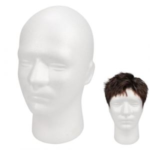 Lanmijia Tête de modèle en mousse, 25x15cm Tête de mannequin de vitrine pour perruques masculines, Têtede mannequin homme en polystyrène pour Homme, Perruque, Chapeau (lanmijia, neuf)