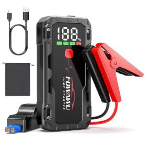 FOWAWU 4000A Booster Batterie Voiture (8L d'essence/6L de Diesel), 22800mAh 12V Démarreur de Batterie de Voiture Portable avec Pinces Intelligentes, QC3.0, 2.4 inch Grand écran LCD, Lumière LED (FT-EUR, neuf)