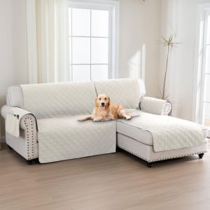 BellaHills Housse de Canap&eacute; d'angle,2 Places Protege Canape 100% Impermeable,Housse Meridienne C&ocirc;t&eacute; Droit,avec Poches Lat&eacute;rales,Forme de L 205cm,Beige (BellaHills, neuf)