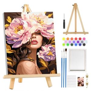 MOGTAA Fille Fleur Peinture Numero Enfant Adulte avec Cadre, Peinture par Numero Adulte avec Chevalet, DIY Numéro d'Art Kits, Loisirs Créatifs Adultes, pour décoration d'intérieur, 20x30cm (Keleman, neuf)