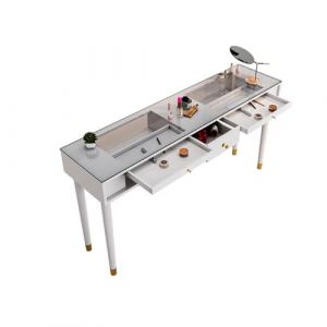 PA-DABAOO Bureau &Agrave; Ongles Professionnel &Agrave; Double Couche, Plateau En Verre Avec &Eacute;tag&egrave;re De Rangement, Bureau De Manucure Spa Beaut&eacute; Avec Tiroir, D&eacute;coration De Poste De Travail,140cm (Panda-Dabaoo, neuf)