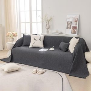 VanderHOME Housse de Canapé en Lin 1/2/3/4 Places, Couverture Canape Respirante Et Confortable, Jeté de Canapé Antidérapant, Housse de Canape Câline 180 * 400cm-Gris foncé (VanderHOME-FR, neuf)