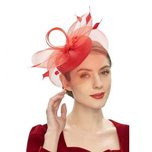 Chapeau bibi pour femme - Style vintage des ann&eacute;es 1950 - Voile en dentelle - Bibi - Bandeau - Bibi - Chapeaux &agrave; plumes - En maille - Accessoire de mariage, d'&eacute;glise - Taille unique (jksmyx, neuf)