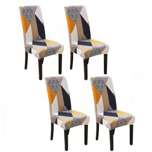 AMFUN 4 Pieces Housse de Chaise, Housse de Chaise Extensible, Amovible Lavable Moderne Couverture de Chaise, Lavable Moderne Durable Chaise pour Hotel Restaurant Fete Banquet Decoration, Jaune (Riyuu, neuf)