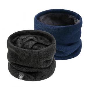 SEFIRST 2 Pi&egrave;ces Tour de Cou pour Femme et Homme, Polaire Cache Cou, Gaiter Masque Cagoule Cache-Cou Hiver &eacute;charpe Coupe-Vent Ski &Eacute;lastique &Eacute;pais Snood pour Moto Ski Marche Course Voyage, Noir et Bleu (MaiDuoDuo, neuf)