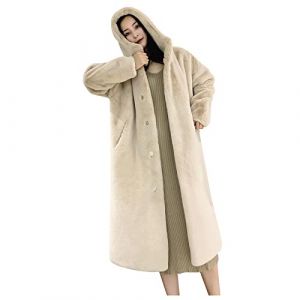 L9WEI Veste en peluche pour femme - Manteau en fausse fourrure - Manteau d'hiver - Veste &agrave; capuche - Couleur unie - Veste polaire &eacute;l&eacute;gante - Manteau &agrave; capuche - Manteau en peluche, beige, XXL (HFGFIVG, neuf)