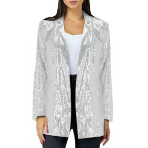 shownicer Blazer &agrave; Paillettes Femmes Chic Sequin Veste Casual Elegant Manches Longues Glitter Party Brillant Manteau Rave Blazer Veste De Costume Soir&eacute;e Cocktail F&ecirc;te Club B Argent&eacute; M (Joeh Carnival, neuf)