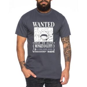 Wanted Luffy - T-Shirt Homme Chapeau de Paille Luffy Zoro One Monkey D. Pirate Ace Piece Goku Anime Ruffy, Taille:L, Couleur:Gris foncé (TeeKiki, neuf)