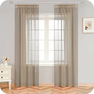 MRTREES 2 Pièces de Rideaux Voilage Beige 140x300cm Galon Fronceur Chambre Voilages Intérieurs Rideaux Passe Tringle de Porte pour Salon Baie Vitrée Design Moderne (MRTREES HOME, neuf)