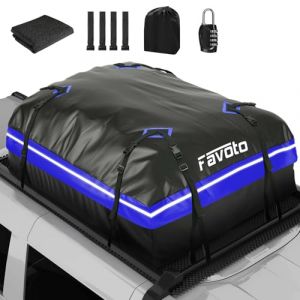 Favoto Coffre de Toit Voiture Imperméable - Sac de Toit Porte-Bagages 425L Pliable avec Tapis Antidérapant Crochet de Porte et Sangles de Renfort pour Le Transport des Bagages Bleu (AUTOMANN, neuf)