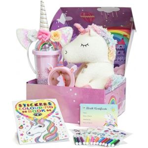 Tacobear Licorne Cadeau Fille 5-8 Ans, Peluche Licorne & Veilleuse & Tasse d'eau & Collier & Serre-tête & Livre de coloriage, Jouet Anniversaire Noël pour Filles 4-8 Ans (Toyssa EU, neuf)