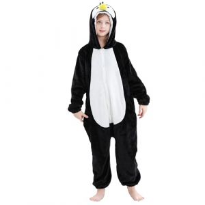 HAHASHOW Combinaison Pyjama Enfant Grenouill&egrave;re Surpyjama Enfants Cosplay Cartoon Animaux &agrave; Capuche Unisexe Grenouill&egrave;res V&ecirc;tements de Nuit Garcon Fille 9-10 Ans, Le Pingouin (BabyHome Supply, neuf)