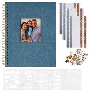 Vienrose Album Photo Scrapbooking, 28,5 x 20,5 cm Album Photo en Lin avec 40 Pages Papier Kraft Blanc Vierge, Kit de Fournitures de Scrapbooking DIY pour Couple B&eacute;b&eacute; Famille Mariage, Bleu Marine (Vienrose EU, neuf)