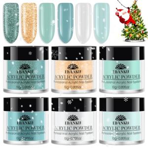 EBANKU 6PCS Noël AcrylPulver Professional Vert poudre d'acrylique pour ongles acrylique extension, manucure hiver plongée poudre d'ongle ensemble de poudre (Little Five, neuf)
