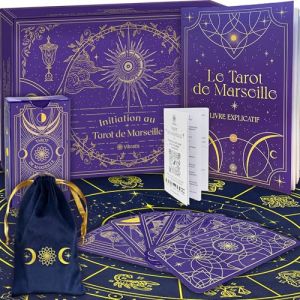 Coffret d'Initiation au Tarot de Marseille : Tarot Divinatoire + Livre de 205 Pages + Nappe Divinatoire Bleue & Pochon. Idéal pour Débutants (Nappe Bleue) (Eslab, neuf)