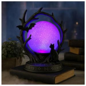 Lampe boule de cristal gothique pour Halloween, boules de cristal violettes mystérieuses avec silhouettes de chauve-souris et de chat, boule lumineuse pour fête à la maison, lampe de sorcière (Kamyaair, neuf)