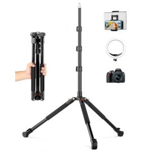 Nineigh Trepied Appareil Photo, 200cm Trepied Camera pour Smartphone avec Rotule et Support de T&eacute;l&eacute;phone Tablette, Tr&eacute;pied de Lampe en Aluminium pour Softbox/Eclairage COB/Anneaux Lumineux (Yushu Photography, neuf)