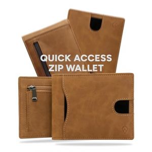 AKIELO Portefeuille RFID Blocage avec Compartiment &agrave; Fermeture &Eacute;clair pour Pi&egrave;ces et Coffret Cadeau &ndash; Porte Cartes &Eacute;l&eacute;gant avec Languette &ndash; Porte Monnaie Homme (Delta - Fermeture &Eacute;clair Brun Clair) (AKIELO, neuf)